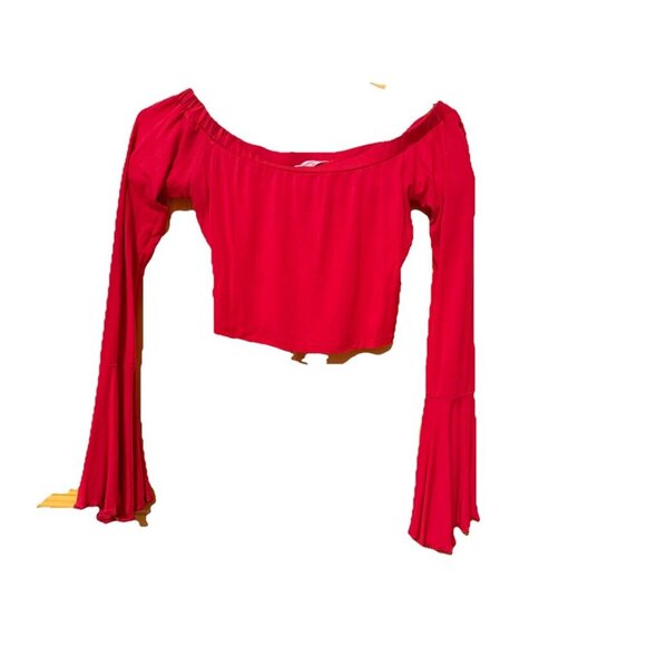 Newbury Kustom Red Cropped Top Size Small Style NKT552302 USA made Bell Sleeves - Picture 2 of 4